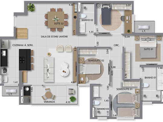 Foto de Residencial DOC – Samambaia/DF – Apartamento 4 Quartos – 116m²